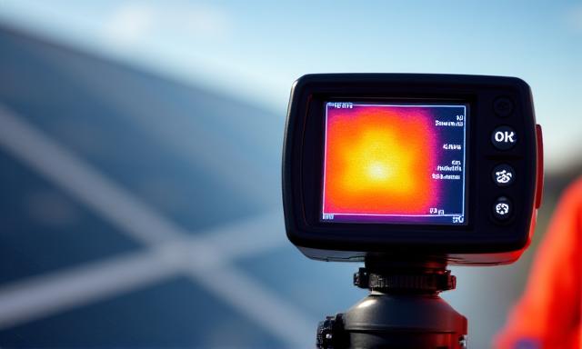 Technician monitoring solar system efficiency